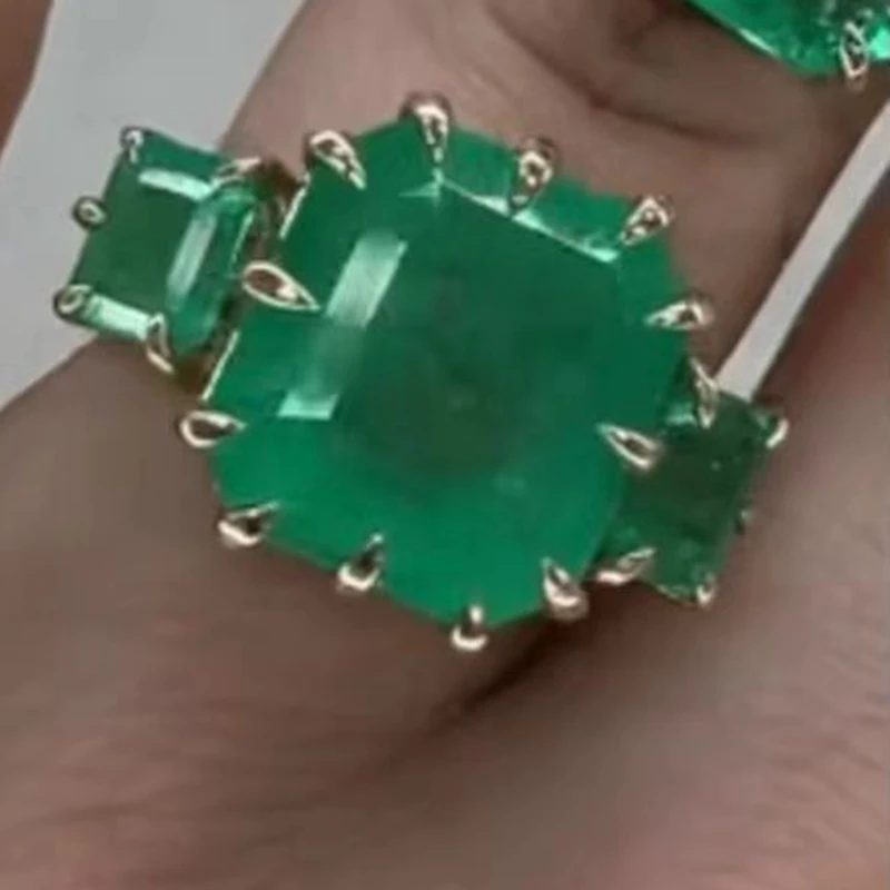 CADERMAY Fashion Jewelry S925 Sterling Silver 7#  Hydrothermal Created Emerald Rings For Men Women Jewelry
