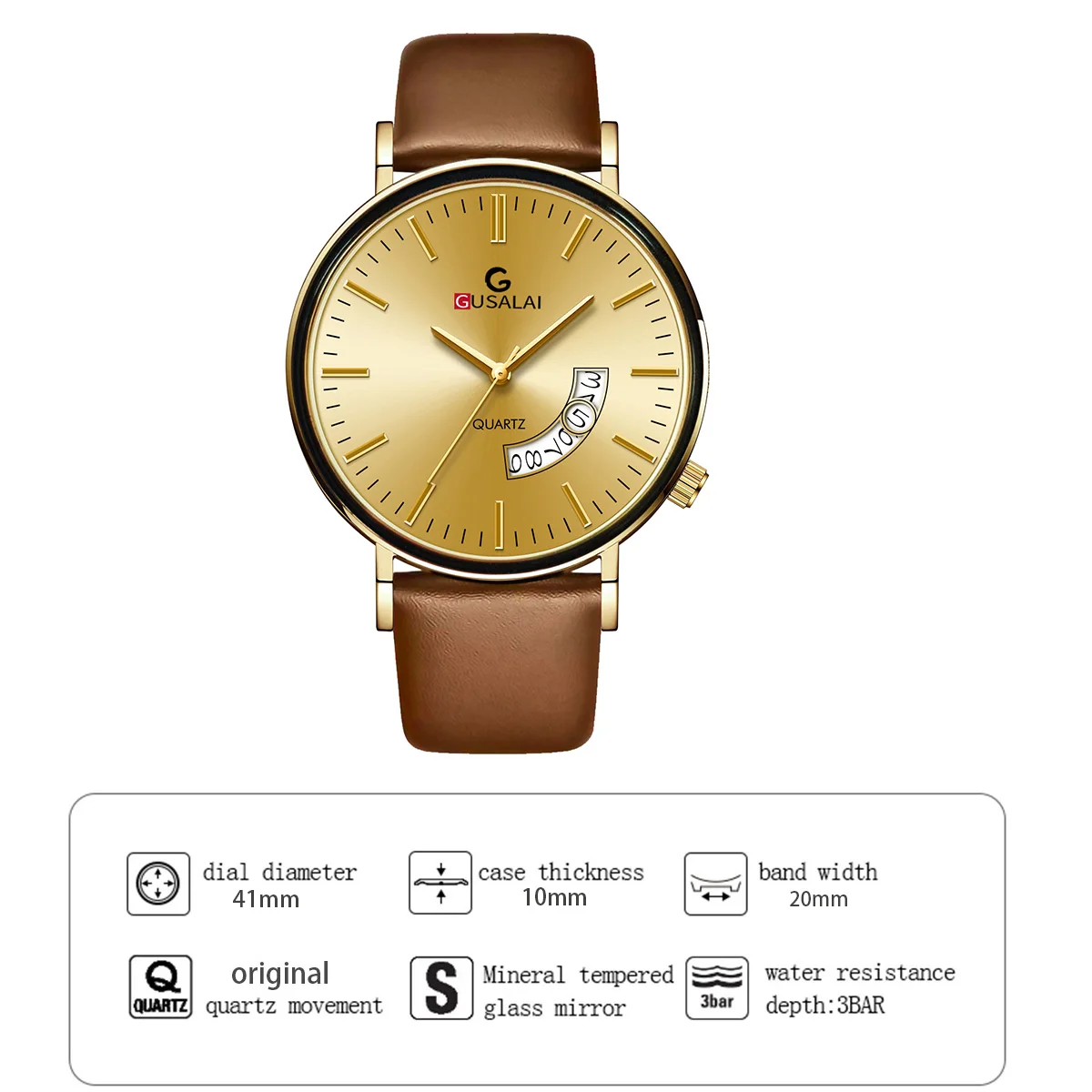 Minimalist นาฬิกาผู้ชายควอตซ์หนังสีดํา Casual นาฬิกา 41 มม. ปฏิทินธุรกิจผู้ชายนาฬิกาข้อมือ reloj hombre