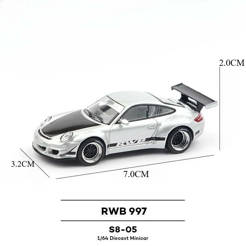 POP RACE Rx 1/64 Schaal Gesimuleerde Metalen Auto Zilver 1:64 Miniatuur Statisch Alloy Jongens Kerst Speelgoedauto Model Cadeau