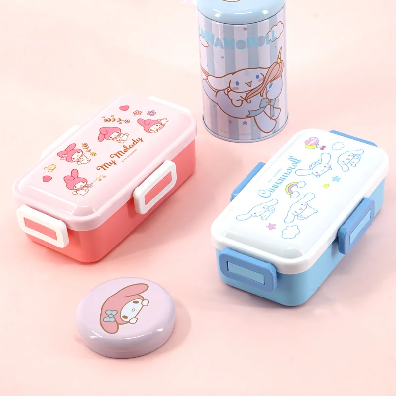 

Original Sanrio Characters Cinnamoroll My Melody Bento Box 525ml 4-Side Snap Lock Lunch Container Kawaii Food Fresh-Keep Storage