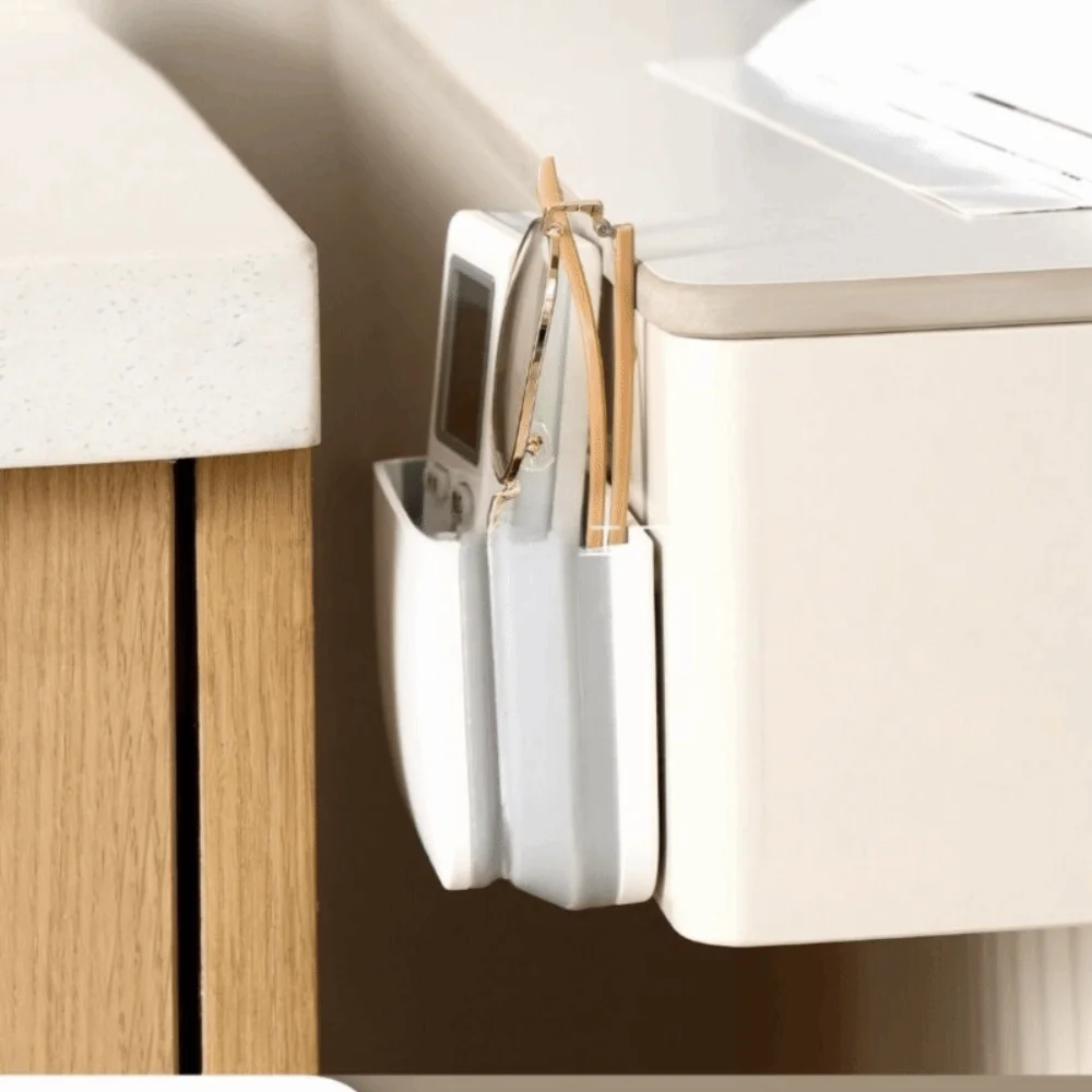 

ABS Remote Control Holder Magnetic Design Wall Mount Foldable Storage Box White Foldable Storage Design Office Organizer