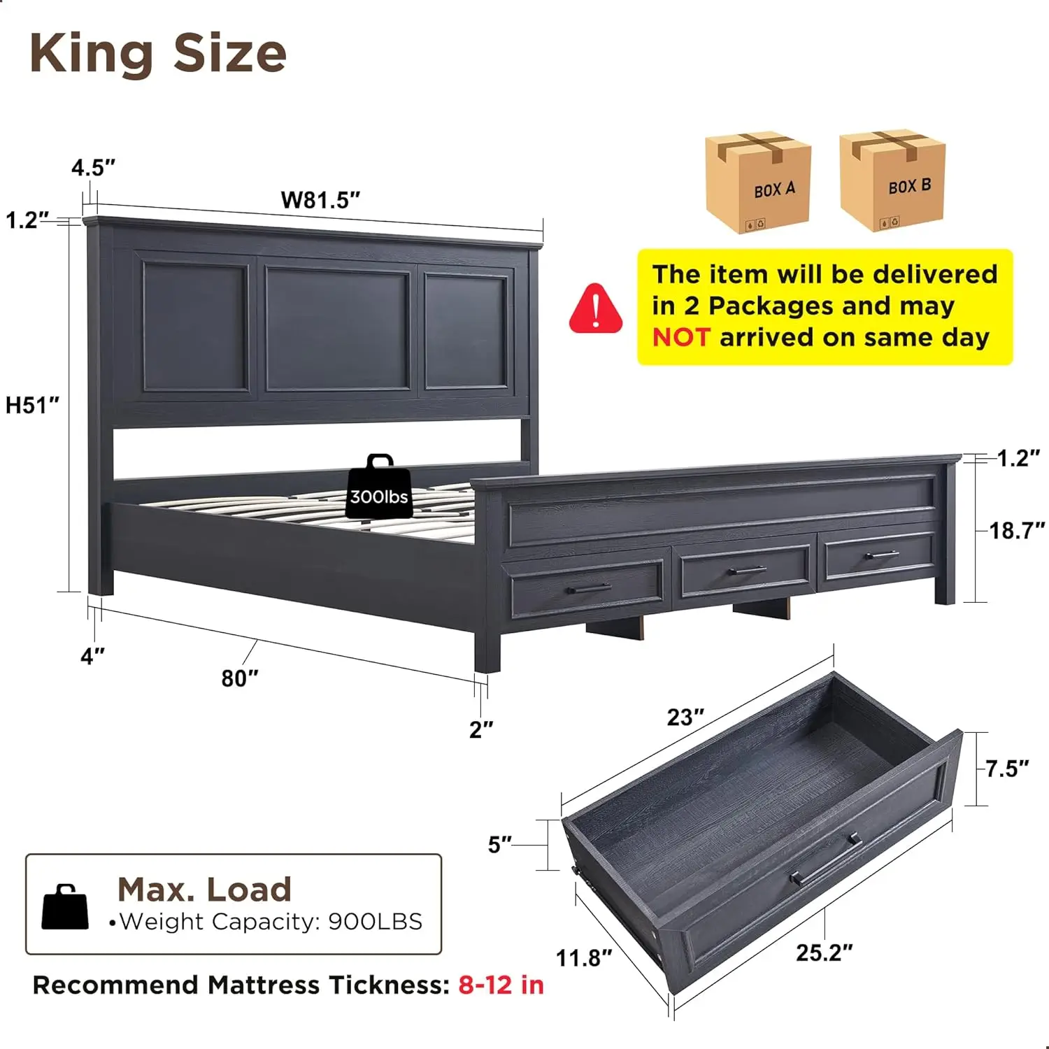 Jxqtlingmu Farmhouse King Wood Bed Frame With 52