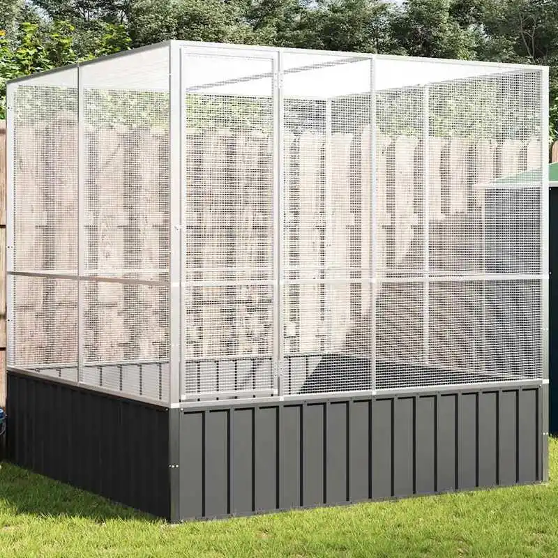 Grande volière extérieure, structure en acier, finition argentée, intérieur spacieux pour perroquets et oiseaux de taille moyenne, cage à volailles de jardin, 211x207x212 cm