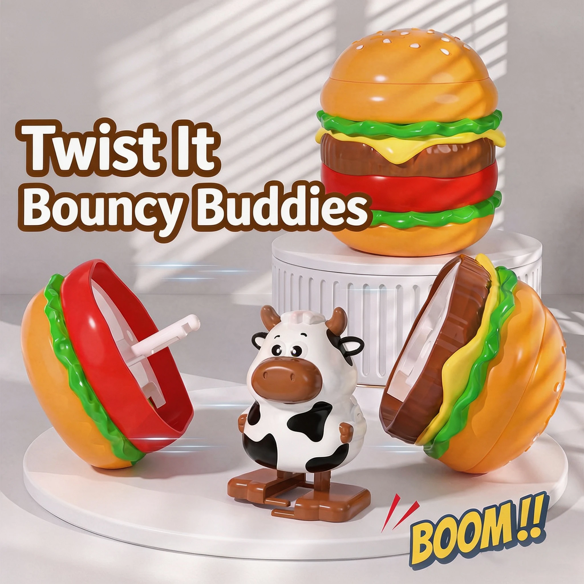 Rotating Burger Toy Set, Pretend Play Food with Spinning Animals, Educational Gift for Kids
