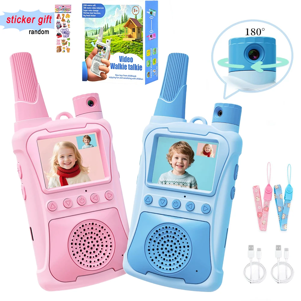 Kids Video Walkie Talkies 2 Pack 180° Camera Games Rechargeable Child Video Intercom Girls Boys Kids Outdoor Toys Birthday Gifts