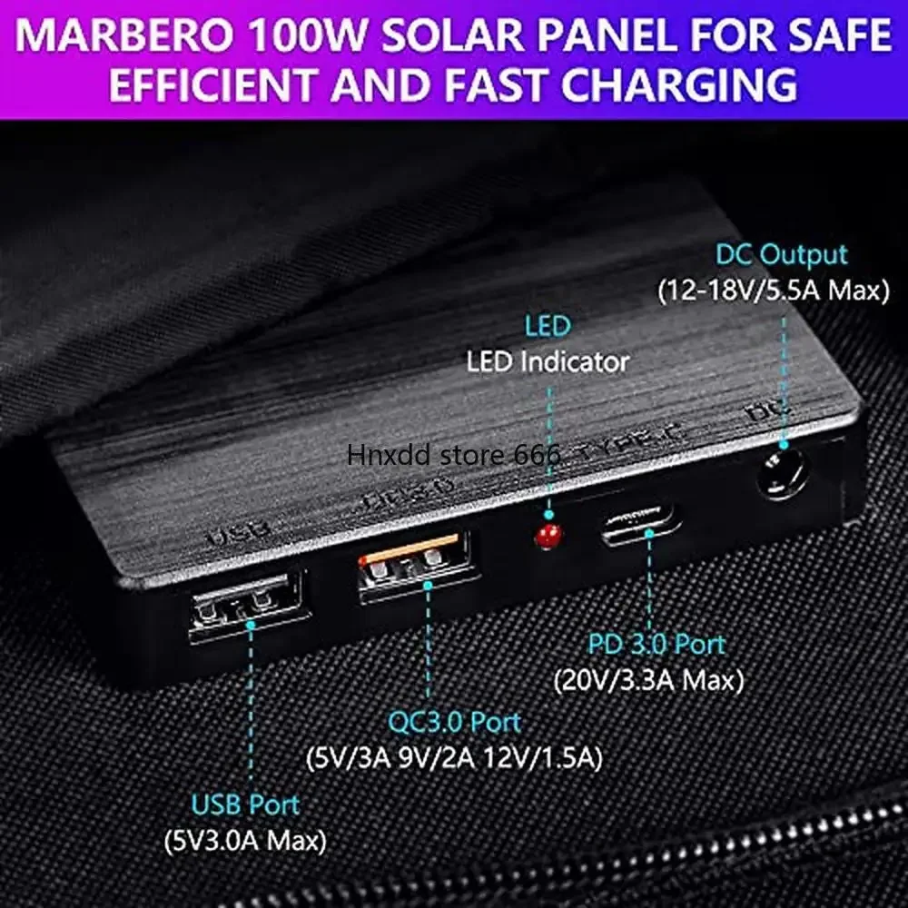 Portable Solar Panel Battery Charger 100W PD 60W DC 18V Output Generator Compatible with  Generators USB QC3.0 iPhone iPad