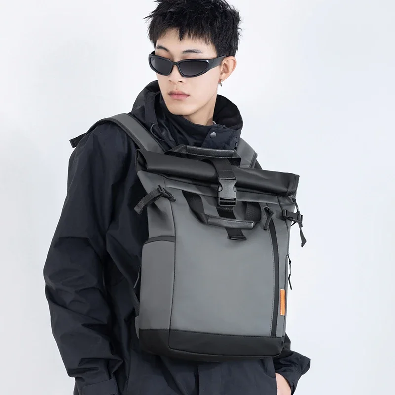 Unisex Modischer Minimalistischer Großraum-Wasserdichter Rucksack Tragbare College-Schultasche Trendiger Designer-Rucksack für Männer – Detail 12