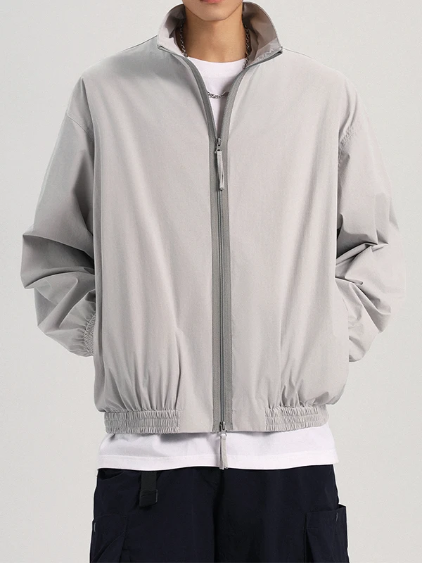 

Lightweight American Sle Ice Silk Stand Collar Jaet for Men Spring Autumn Outdoor UV Protection Loose Fit Double Zipper Coat