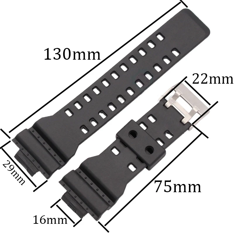 16mm Pu Black Watchband Men Sport Diving Silicone Watch Band For G-S Strap