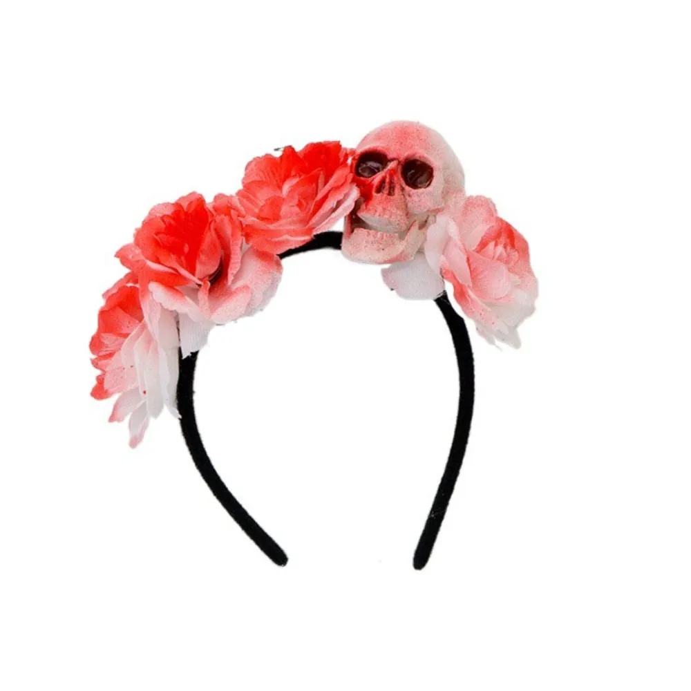 Exaggerated Skull Head Headband Halloween Decor Colorful Halloween Hair Hoop Funny Simulation Flower Gothic Flower Hairband