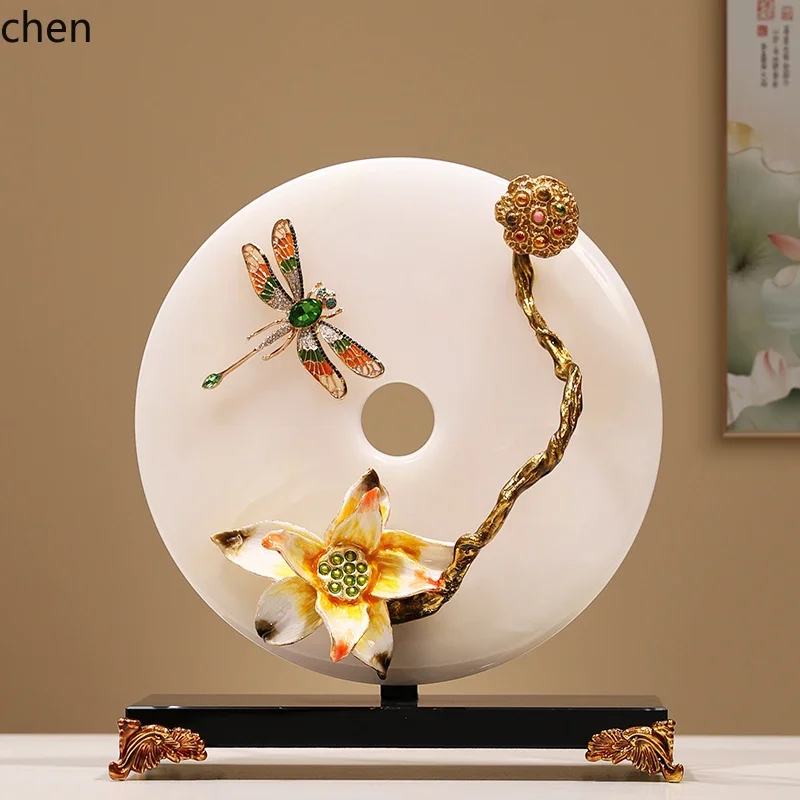 L20- Natural Jade Peace Buckle Ornament Enamel Color Lotus Home Decoration Housewarming Moving Gift