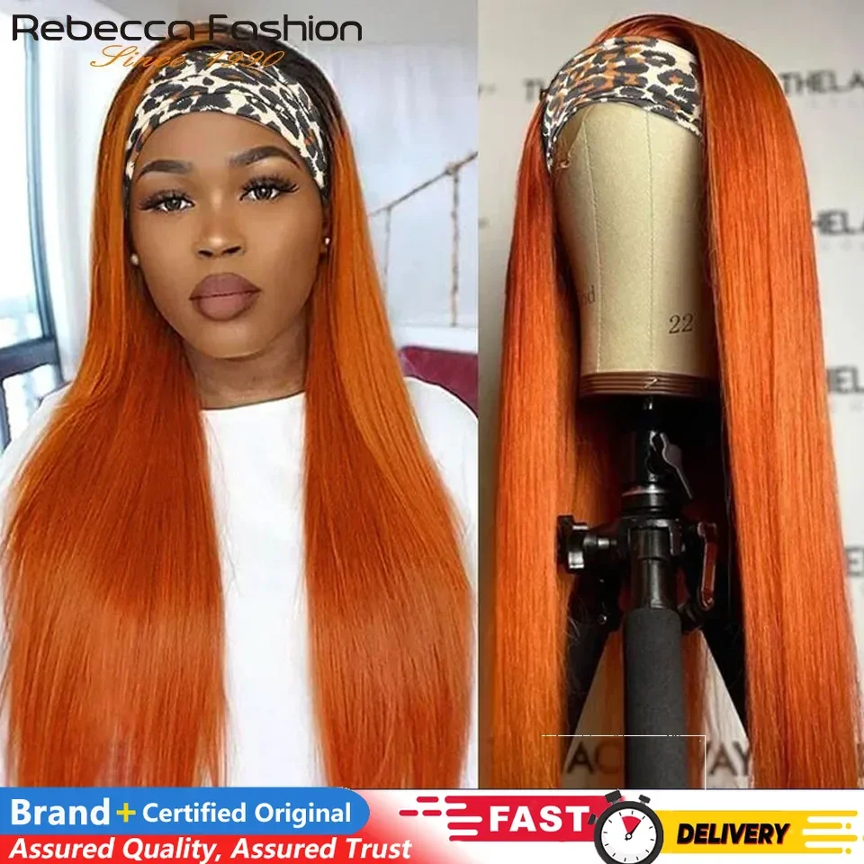 

Black Pearl Ginger Orange Headband Wig Straight Human Hair Full Machine Made Glueless Wig Wear And Go Clearance