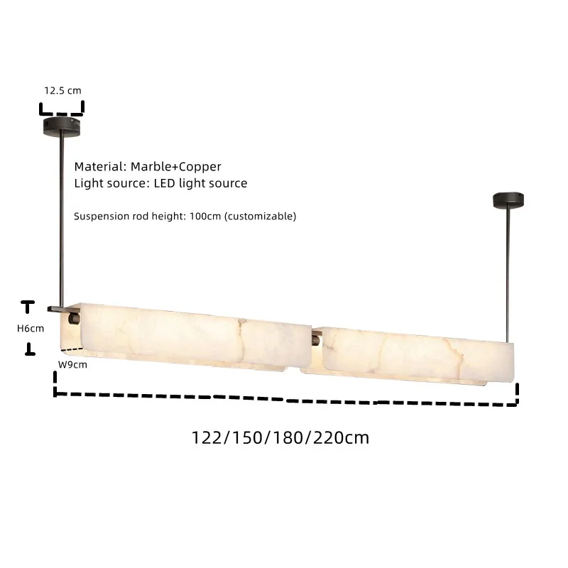 2025 جديد الفرنسية الإسبانية الرخام الطبيعي بريق الثريا ، عكس الضوء مصباح قلادة نحاسية طويلة لمطعم ، ضوء للسقف