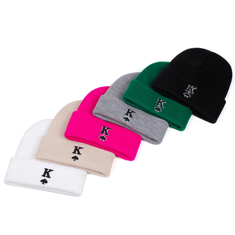 Men's new letter spades K embroidered knitted hat autumn and winter warm, windproof lady knitted hat gift friends