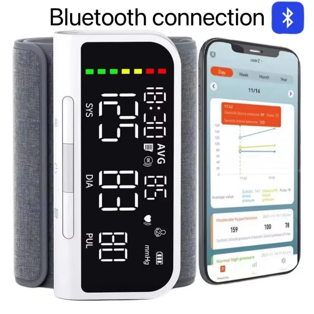 

Bluetooth upper arm blood pressure monitor USB intelligent blood pressure monitor LED large screen heart rate pulse blood pressu