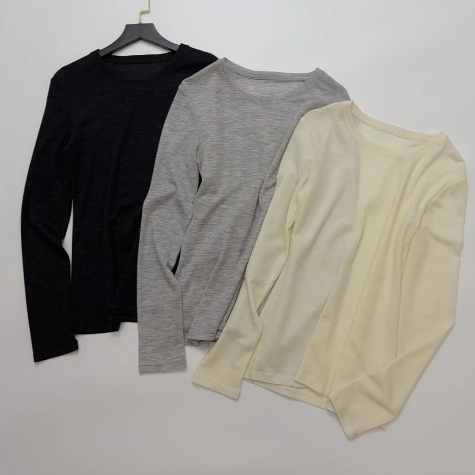 High End Solid Color Simple 100% Wool Slim-fit Pullover Top