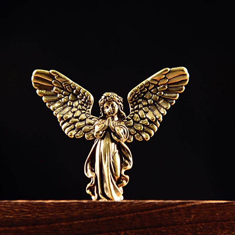 1PC Vintage Brass Blessed Guardian Angel Figurines Miniatures Desktop Ornaments Lovely Small Statue Home Decoration Crafts