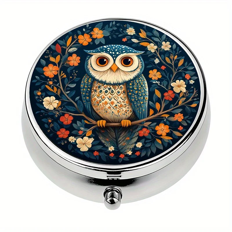 1-piece pill box, 3-compartment owl-themed mini pill box, medication storage box, decorative vitamin box, suitable for purse or wallet