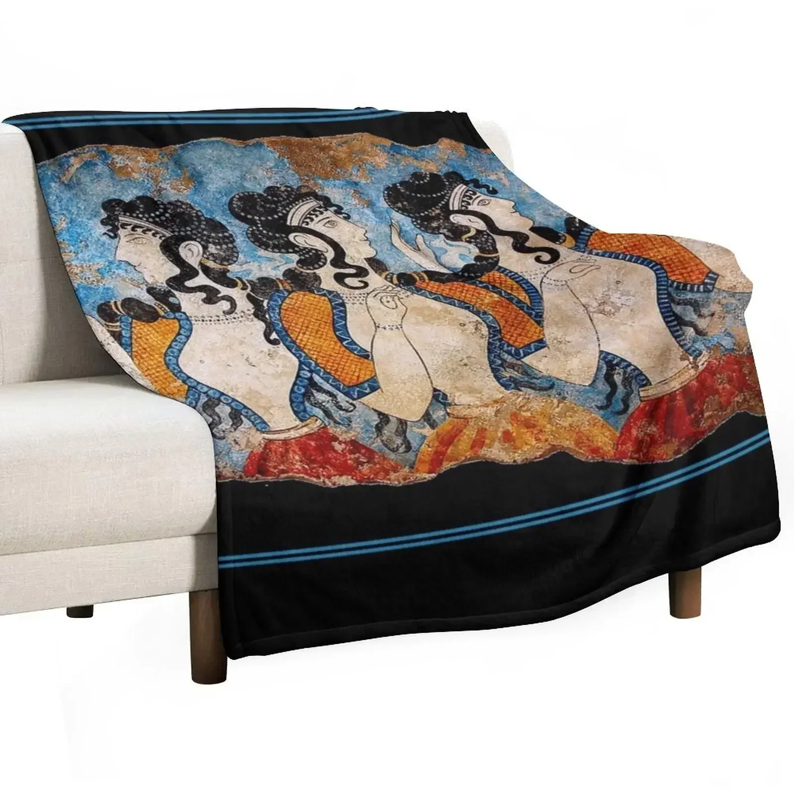 

GREEK : Ancient Greece Ladies of the Court Fresco Frieze Print Throw Blanket Plush Fuzzy Cozy Blanket for Couch Sofa