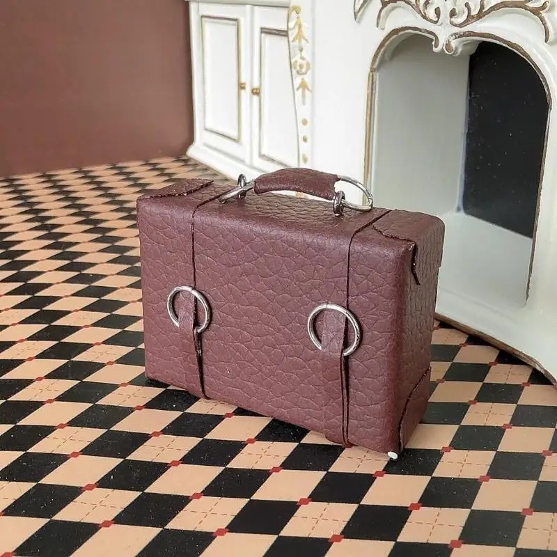 1 pçs 1:12 casa de bonecas em miniatura retro caixa couro maleta modelo para casa boneca decoração crianças fingir jogar brinquedos presente