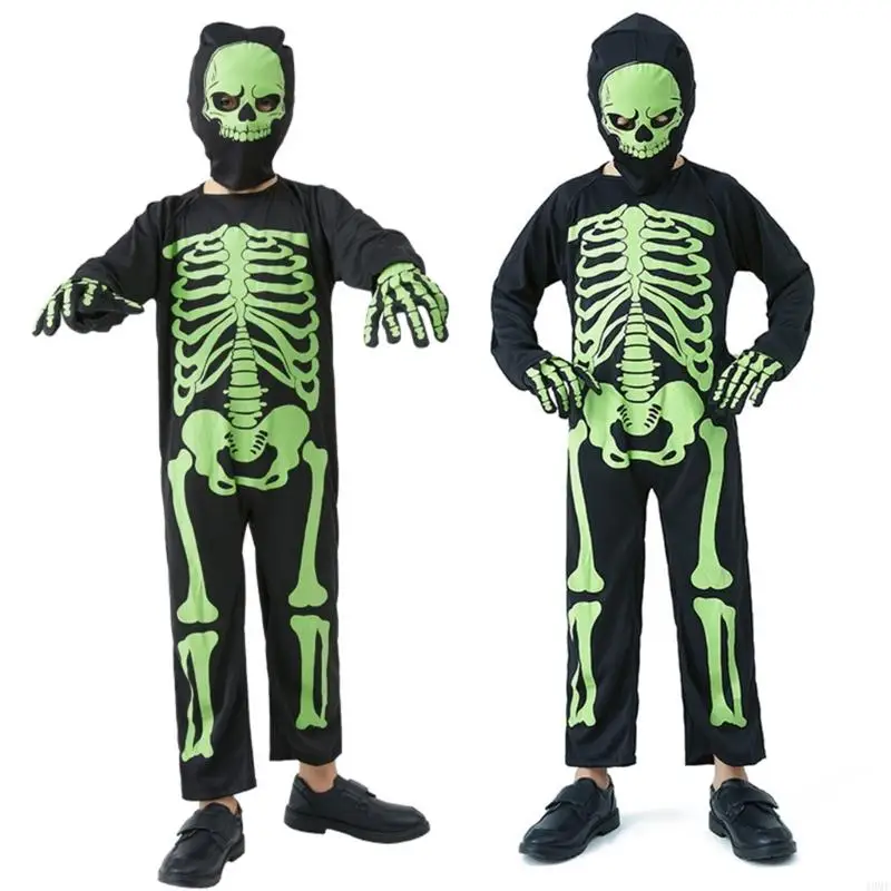 49mf Kids Role Play Jumpsuit Fancy Dress Up Bone Jumpsuit Boy Girl Halloween Costumes Party Cosplay Bodysuit Skeleton kostuum