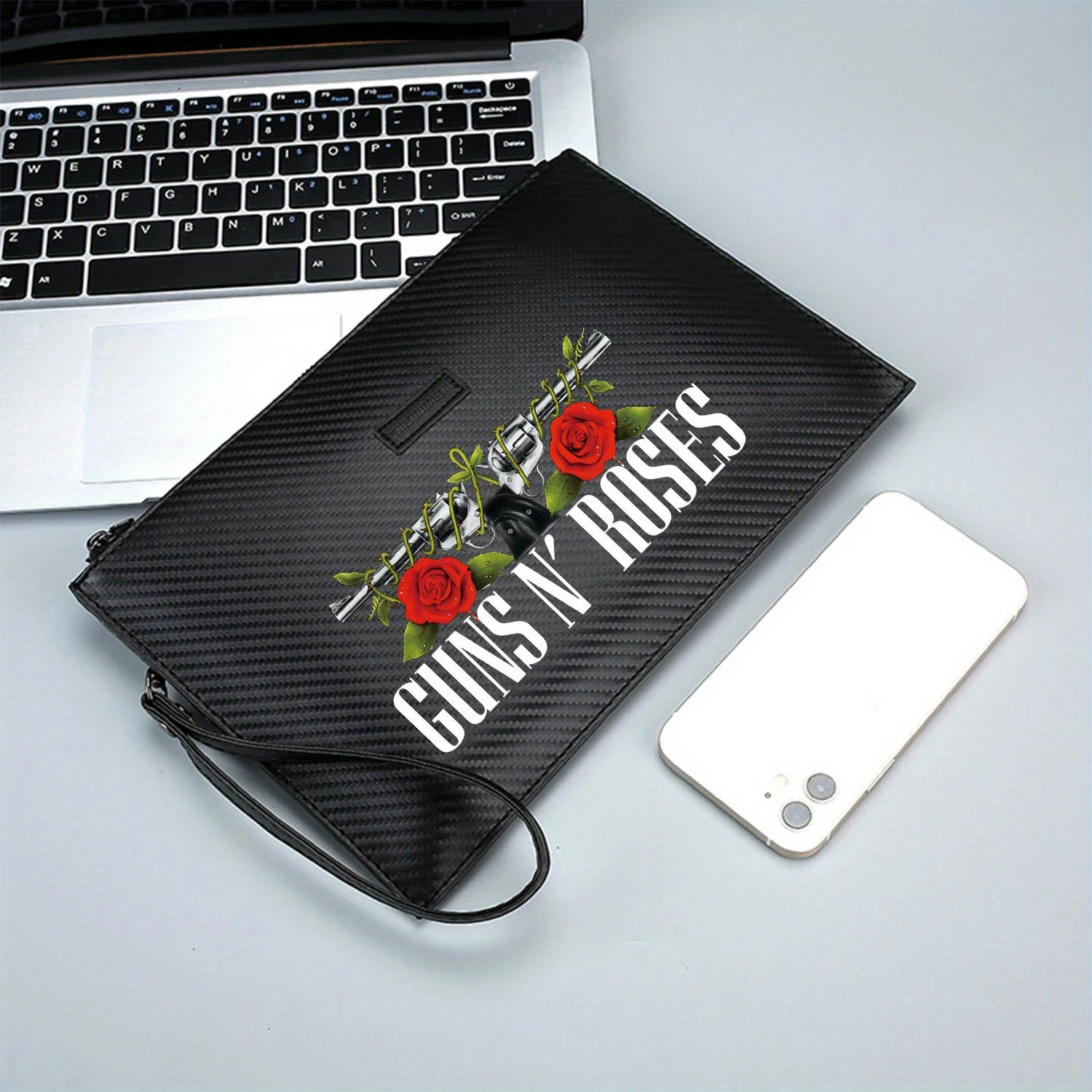 حقيبة يد رجالية من البولي يوريثان أنيقة مطبوعة على شكل زهرة الكروم الشخيرة من Guns Roses عصرية وعملية للحمل اليومي #3