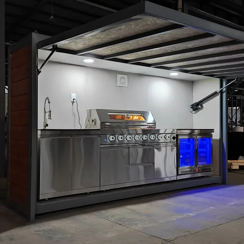 Aluminum Alloy Closable Metal Shed with Stainless Steel 304 Outdoor Kitchen Cabinets for BBQ Grills