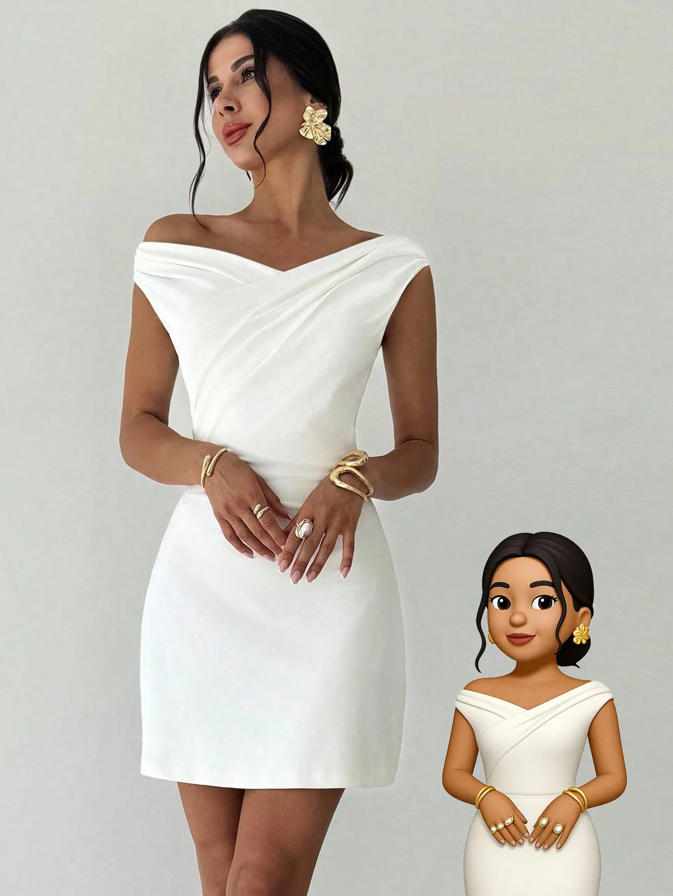 Female spring and summer elegant fashion spice Music festival single shoulder irregular collar draping pleated A mini short dres