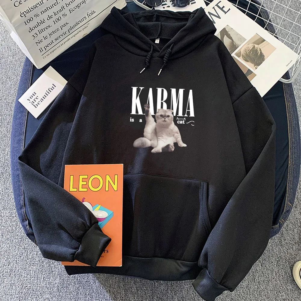 Die Eras Tour Karma Ist Eine Katze Brief Druck Hoodies Frauen Alle-Spiel Mode Hoody Hip Hop Tops Fleece streetwear Kleidung Custom