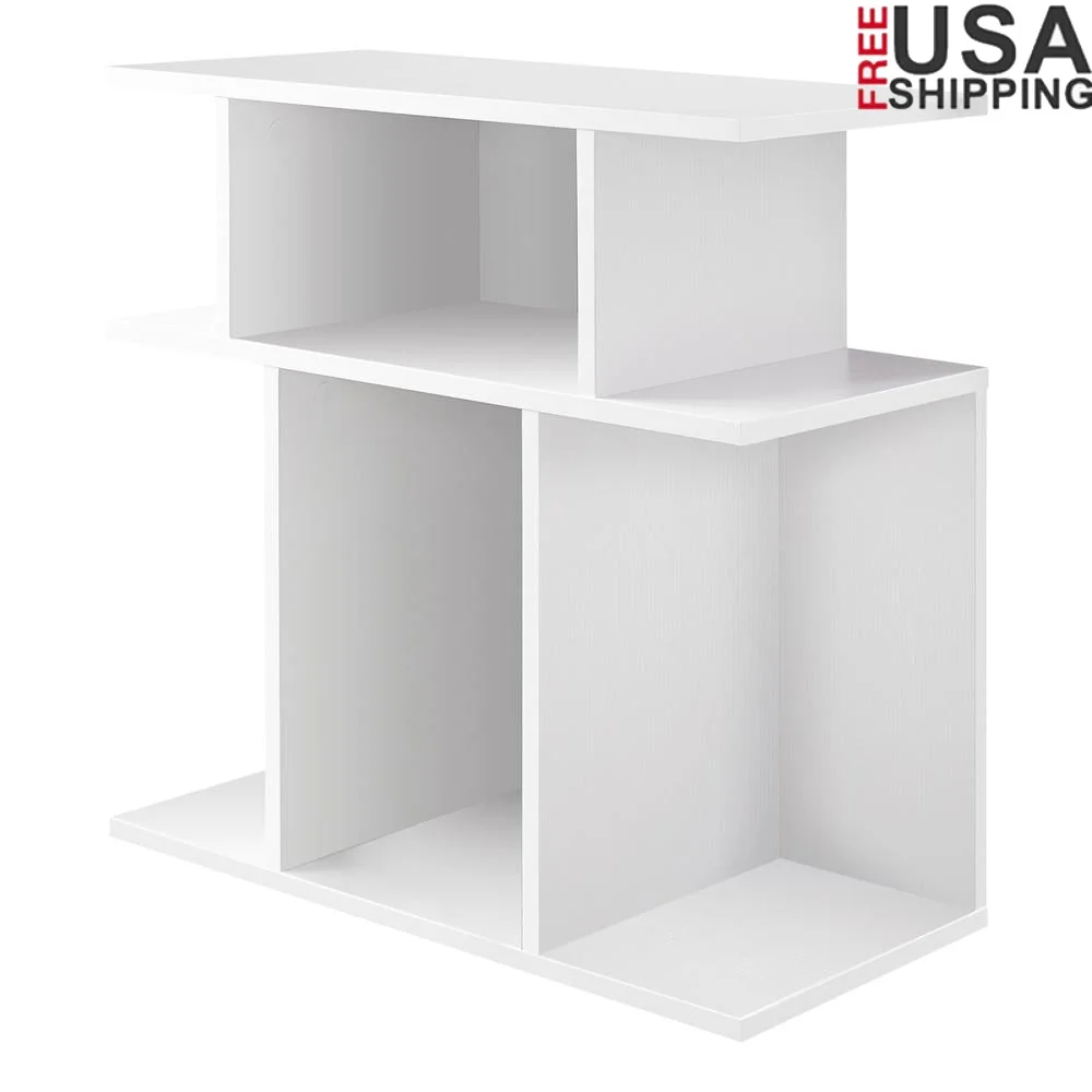 

Contemporary White Side Table Nightstand Accent Piece 3 Tier Wood Console Living Room Bedroom Assembly Needed