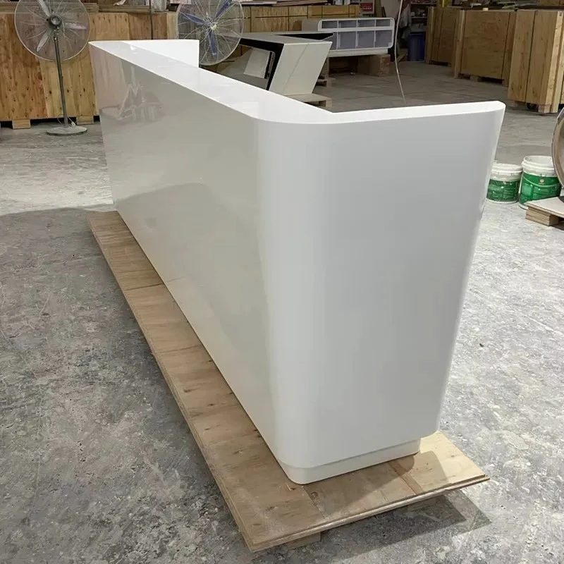 Round Edge LED Solid Surface Stone Front Reception Desk White Office Furniture