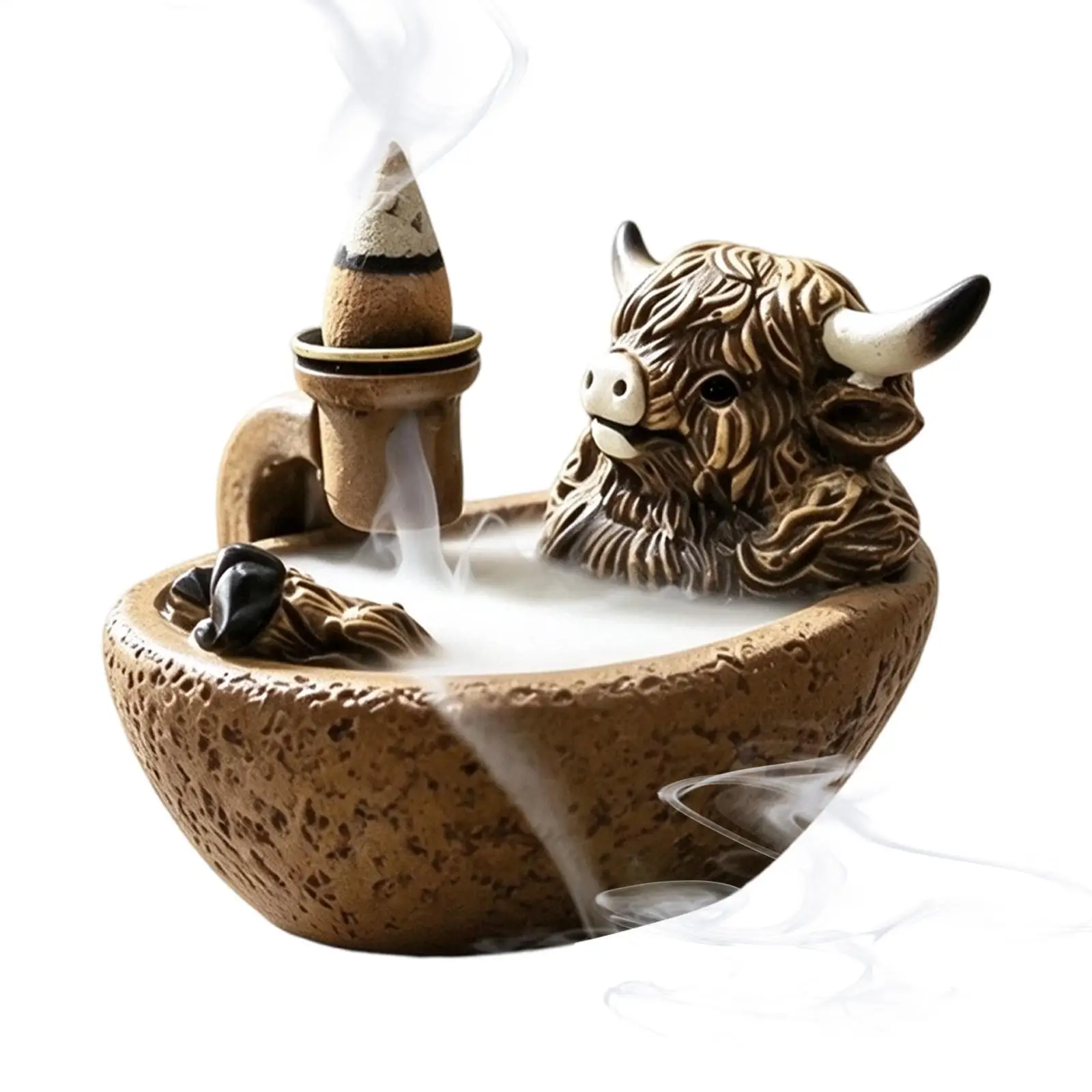 Incense Holder Rustic Cow Bathtub Design Waterfall Fog Backflow Bowl Stick Incense Holder for Home Room Yoga Spa Meditation