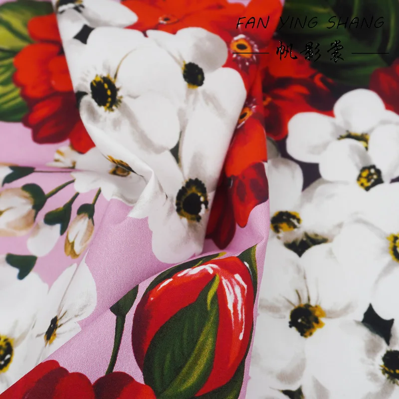 2026 new Fashion Camellia And Anemone Flowers Digital Cotton Fabric For Dress Scarf Telas Para Costura Tissus Couture ткань Diy view 3
