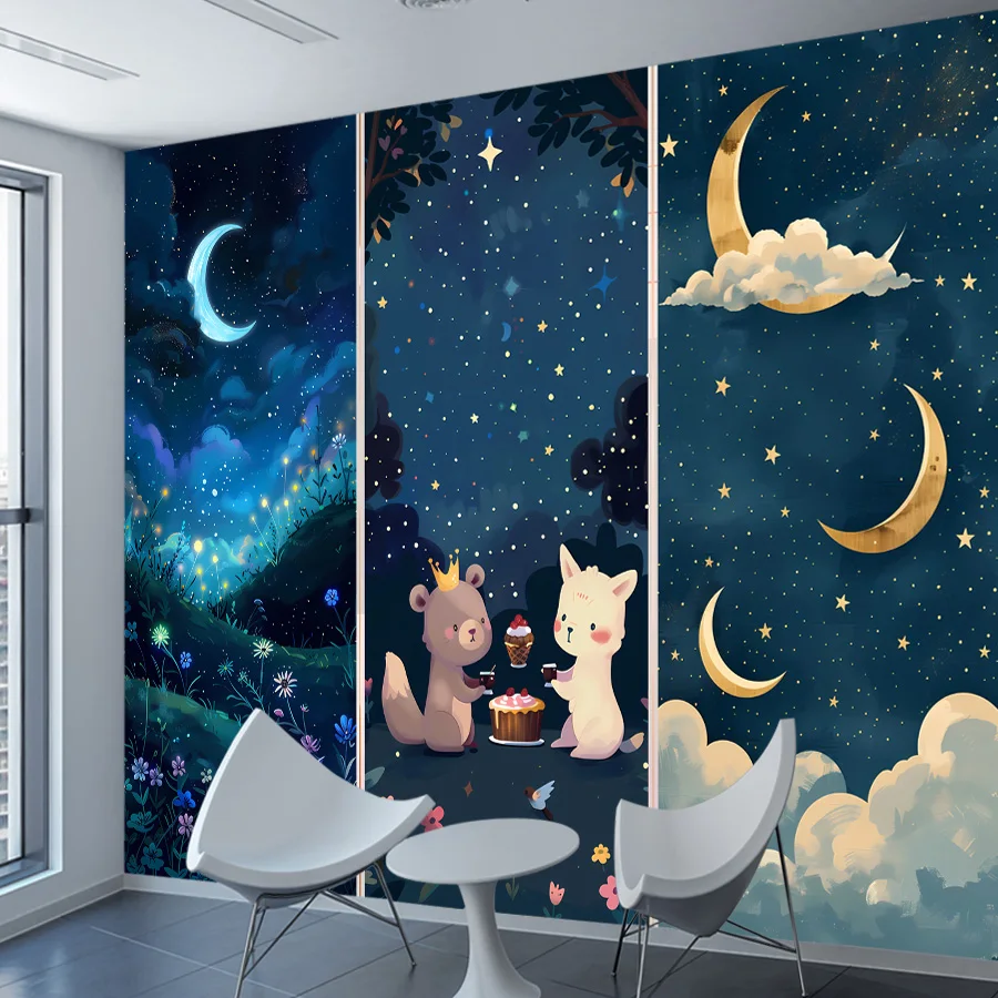 Peel and Stick Wallpapers Optional for Bedroom Walls Decoration Contact Wall Papers Home Decor Cartoon Starry Moon Murals Deco