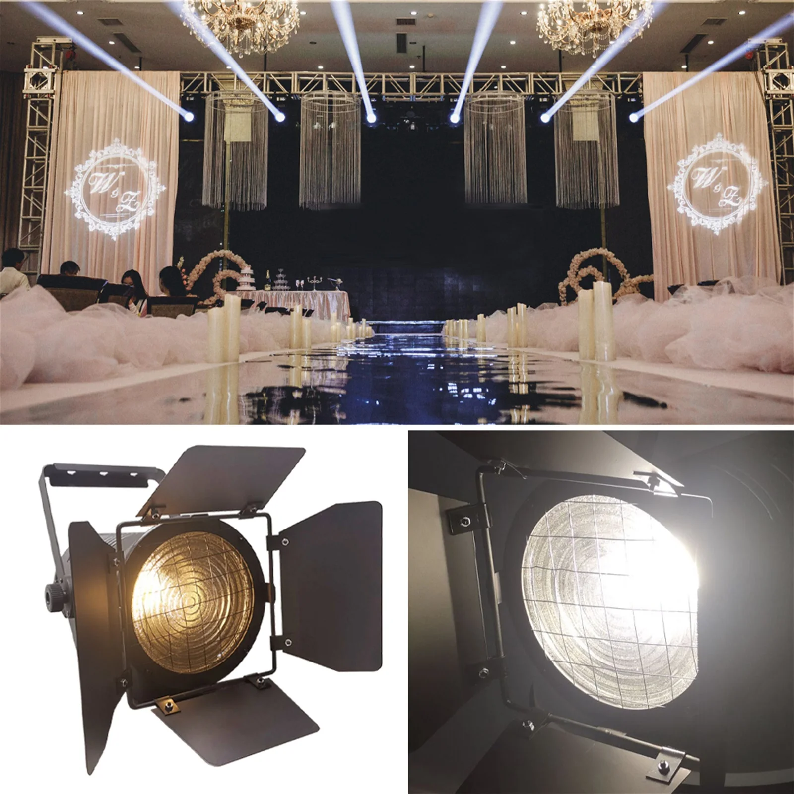200w Stage Light Led Par Light Spotlight Dmx512 DJ Disco Warm White Lighting 3200k Theater Spotlight W/ Barn Door Voice Control