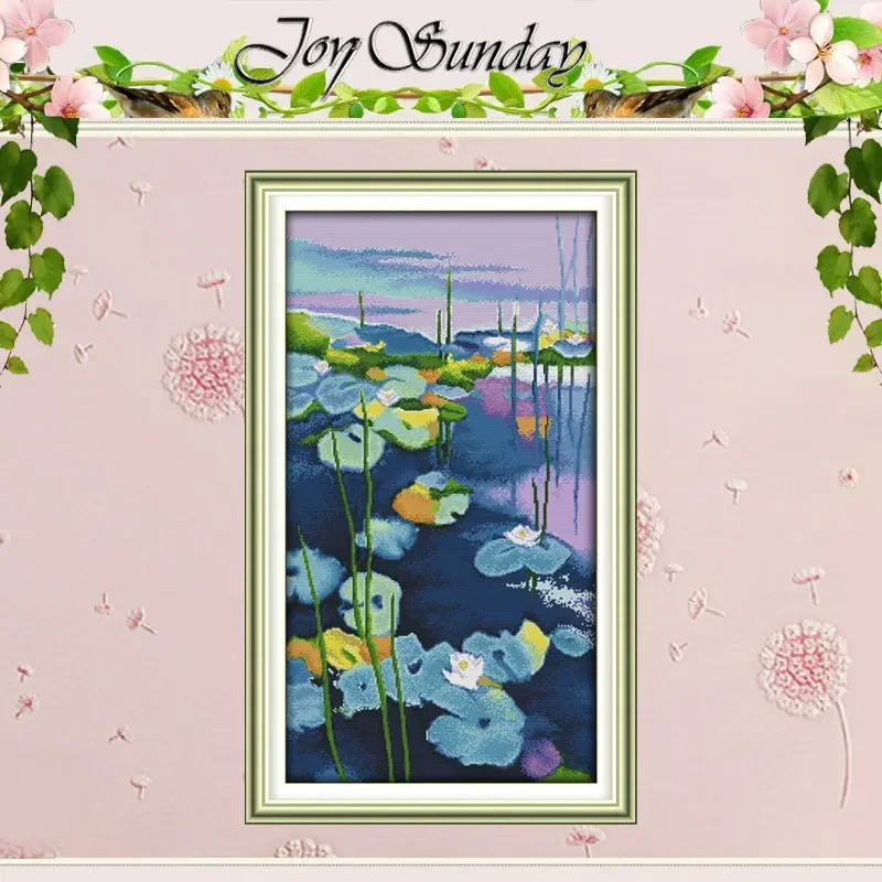 Water Lilies Patterns Counted Cross Stitch Set DIY 11CT 14CT 16CT Stamped DMC Cross-stitch Kit Embroidery Needlework Home Decor