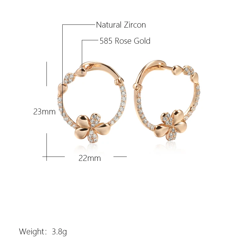 Kinel New Innovative 585 Rose Gold Color Drop Earrings Luxury Elegant Crystal Flower Earrings for Woman Fashion Vintage Jewelry