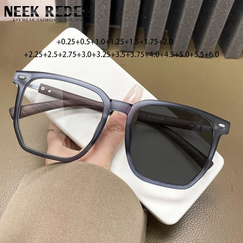 

2024 New Wooden Photochromic Reading Glasses Women Men Large Frame Tr90 Optical Eyeglasses With Diopter +0.25 +0.5 +1.25 +6.0