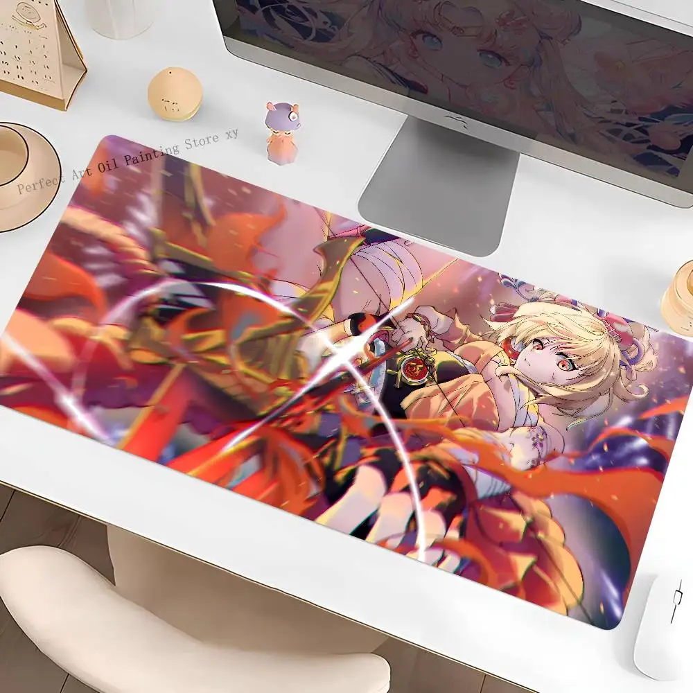 Genshin Impact Anime Yoimiya Mouse Pad Large Gaming Keyboard Mat LockEdge Rubber Computer Office Accessories view 5