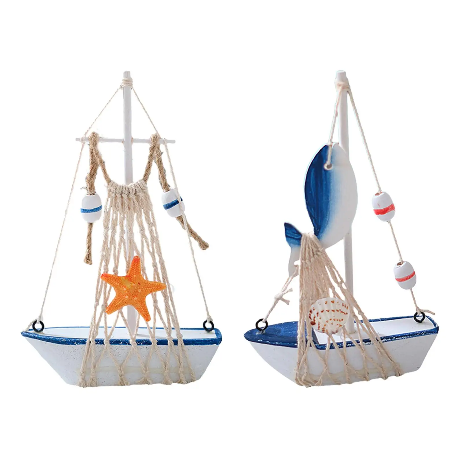 Wood Mediterranean Style Beach Themed Home Decor Statue Mini Sailboat Model Decoration Sailing Boat for Party Cabinet Office