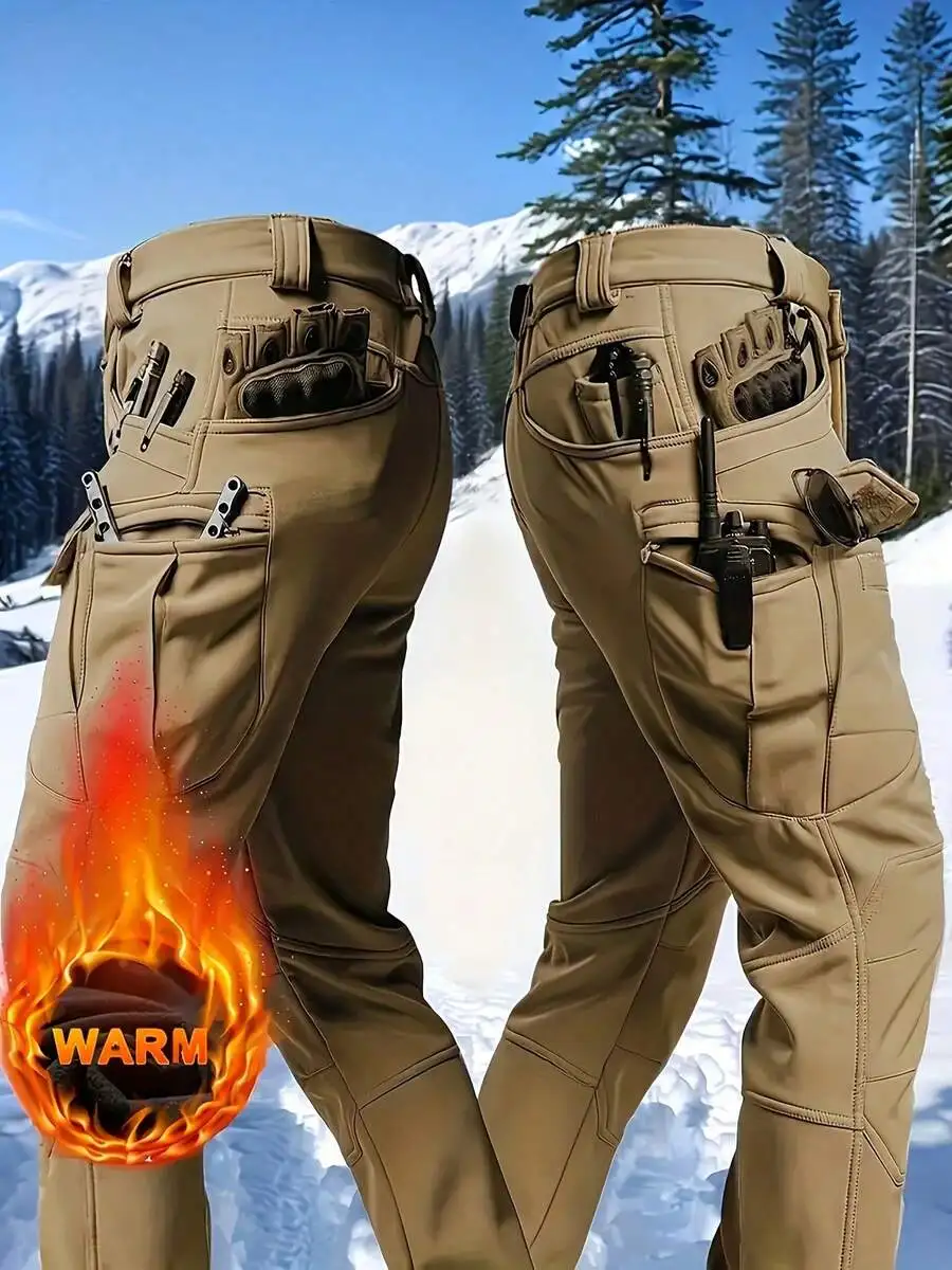 

Men's Fleece-Lined Tactical Pants with Multi-Pockets, Windproof & Warm for Winter Outdoor Use
