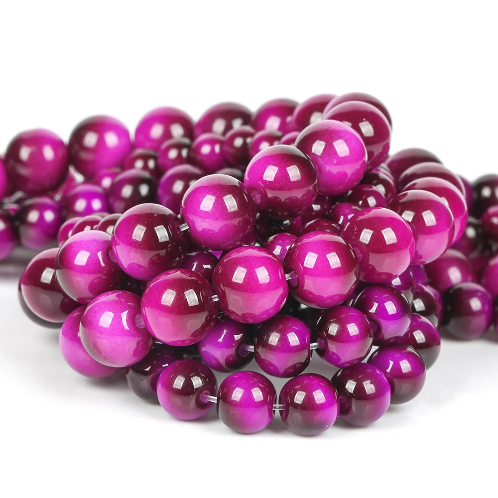 Natural Glass Beads Fuchsia Tiger Eye Loose Spacer Beads for Jewelry Making DIY Bracelets Earring Accessories