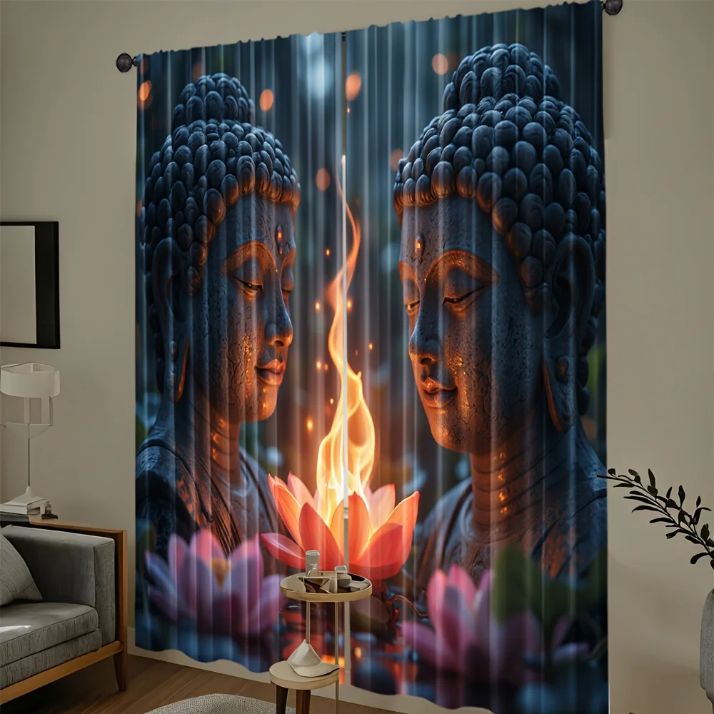 Large Buddha Statue Curtain Backdrop Spiritual Zen Temple Decor Window Curtain for Living Room Bedroom