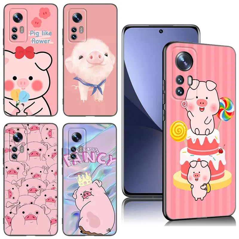 Cute Mini Pet Pig Black Silicone Phone Case For Xiaomi Mi 9 SE 8 10 10T 11 12 13 Lite 9T 11T 12S 12T 13T 14 Pro 5G NE 11i 12X