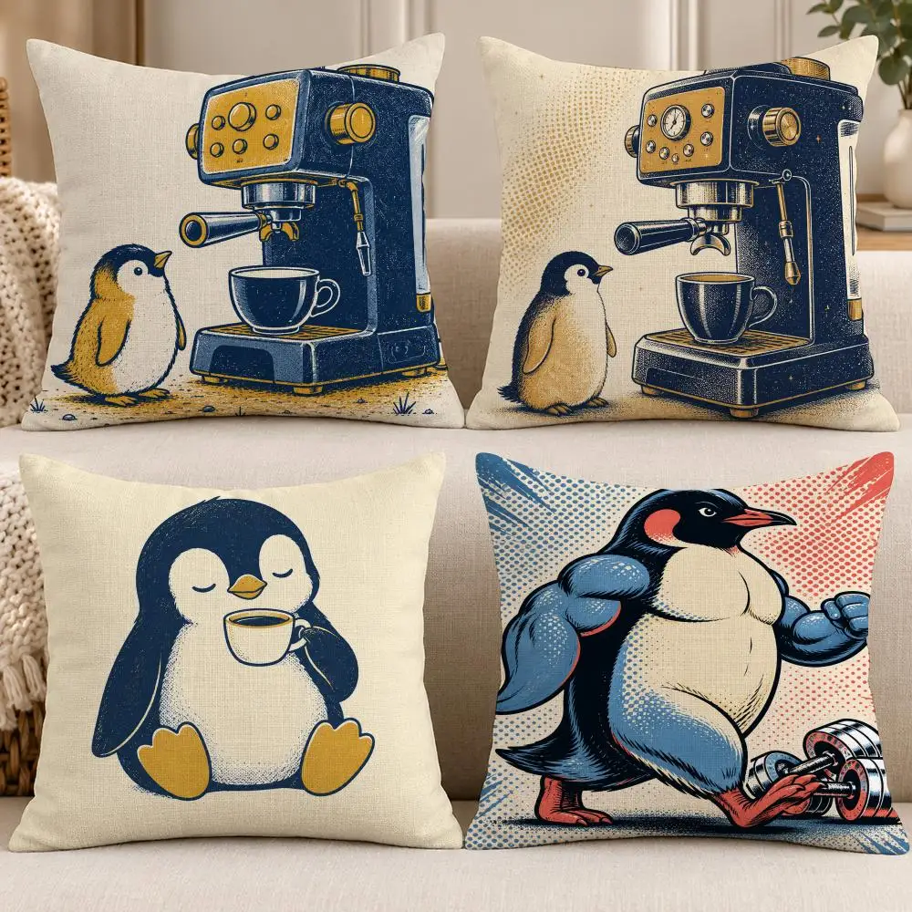 Animal Cute P-Penguin Cushion Cover Soft Short Cover Washable Sofa Bed Dorm Garden Home Office Chair Decor