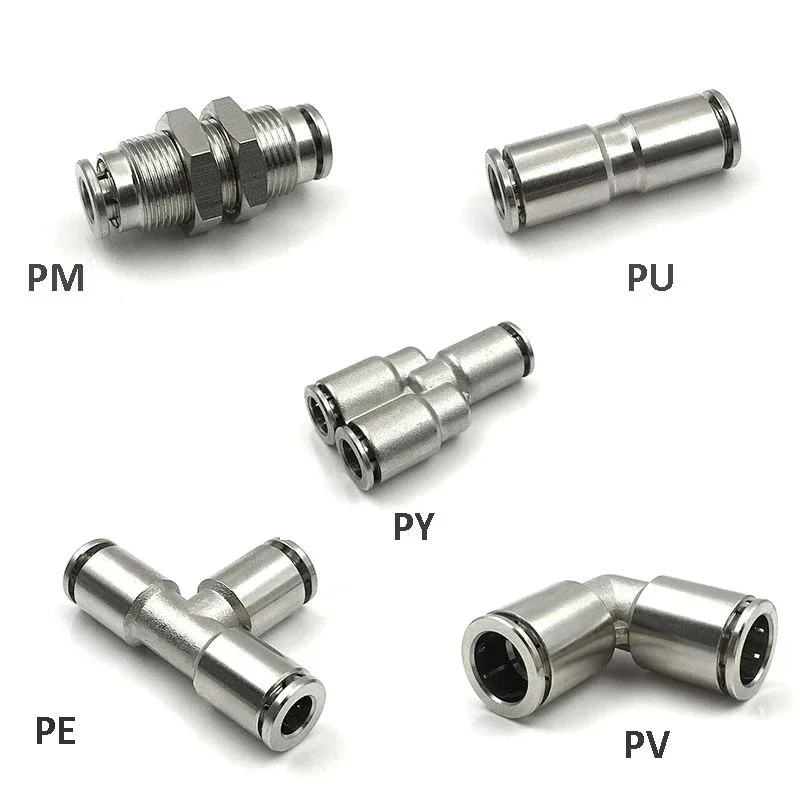 Pneumatic Air Hose Fitting PU PV PE PM PY Brass Metal Quick Coupling 4 6 8 10 12mm Nickel Plated High Pressure Tube Connector