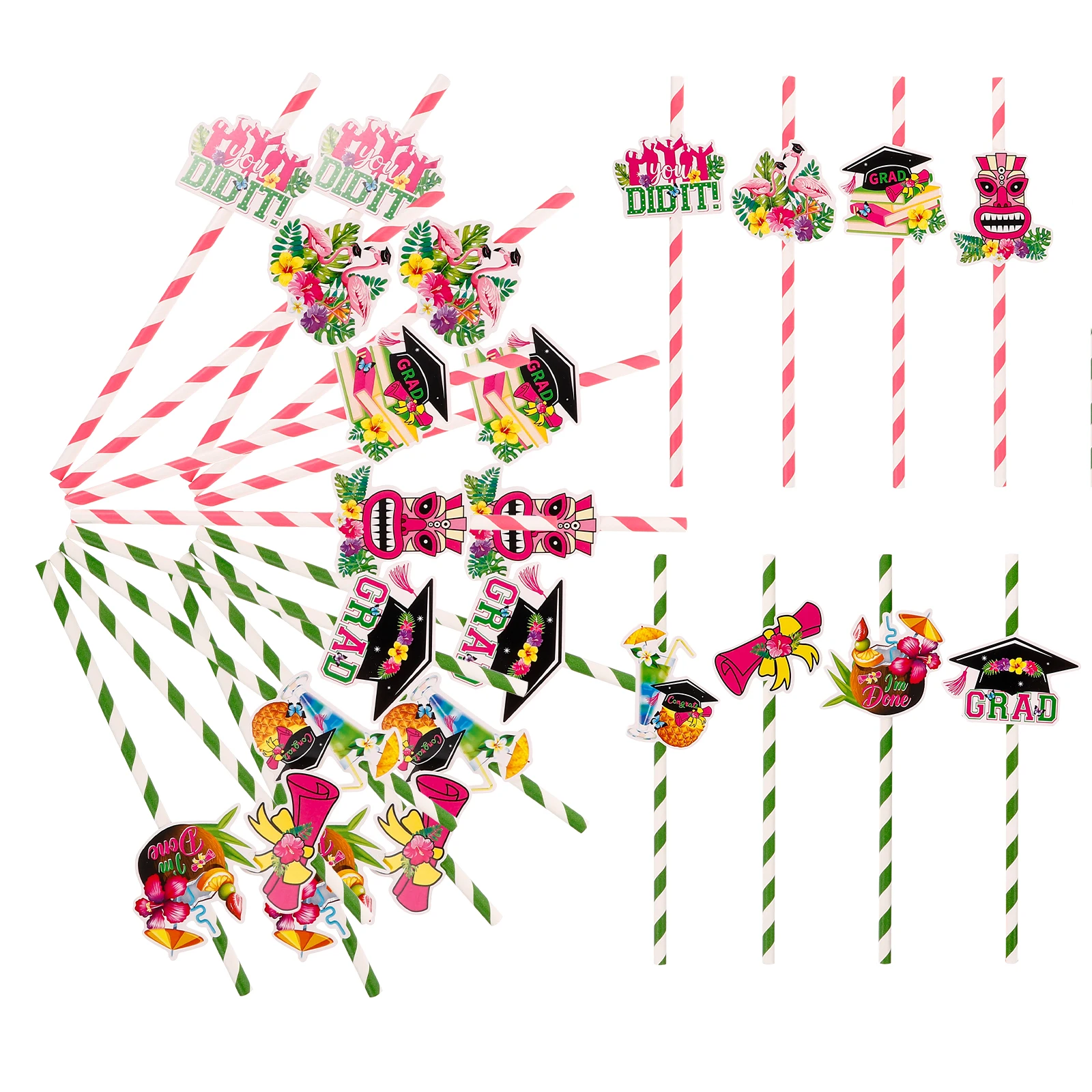 

24 Pcs Party Supplies Drink Straws Drinking Luau Grad Straw Cocktail Decorative Beverage Straw Cake Decoration