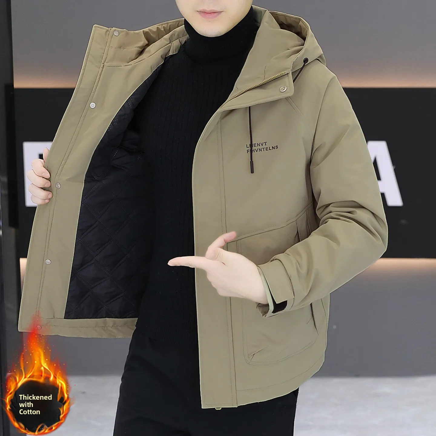 

Men's Casual Thiened Cotton Jaet Autumn Winter Faion Brand Warm Clothes Stand Fit Button Decorated Polyester Fiber