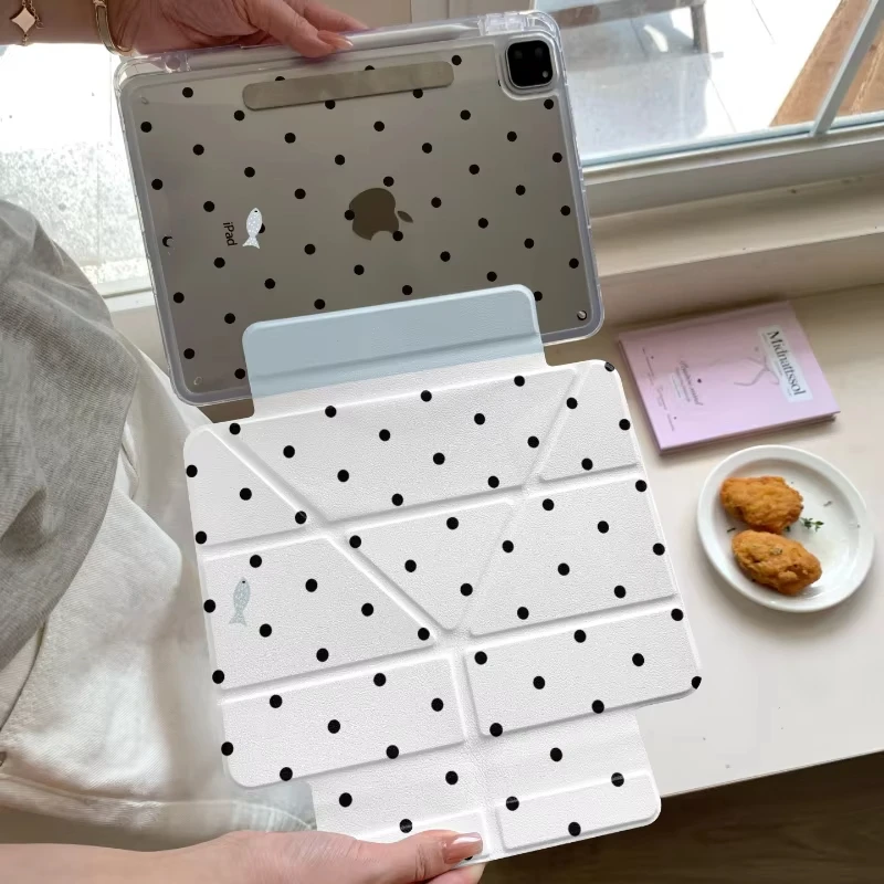 Korean Ins Black Polka Dot Tablet Case For iPad Pro 12.9 13 A16 M2 M4 M3 M5 Shell 8.3 9.7 10.2 5/6/7/8/9/10/11th Air 34567 Cover