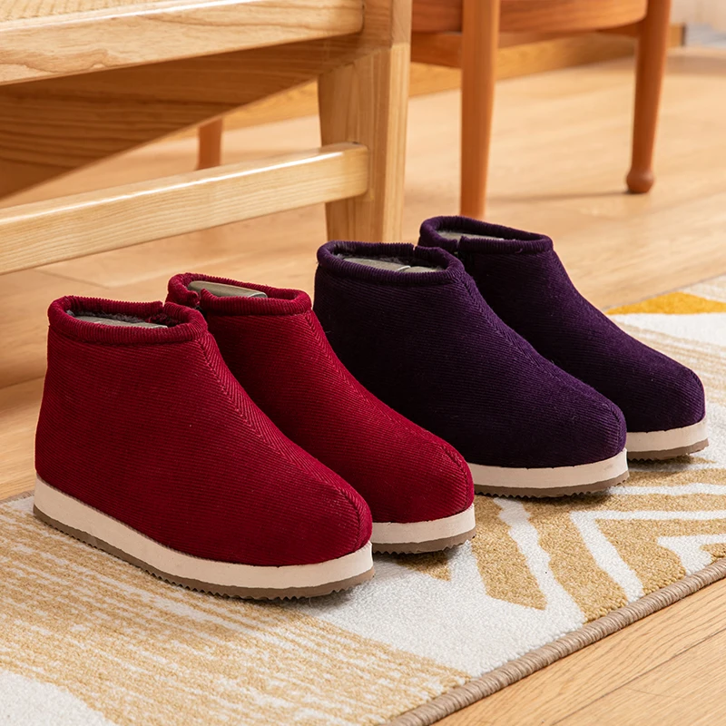 

Hand Knitted Cotton Slippers Pure Color Wool Yarn Home oes Anti-Slip Bot Men's Winter Warm Slippers JIFANPAUL Brand